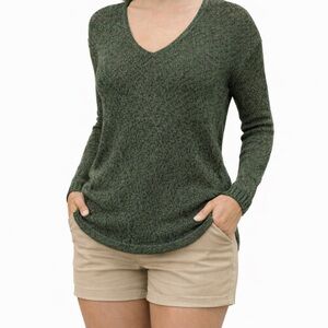Harper Heritage Olive Green V-Neck Elbow Patch Oversized Sweater